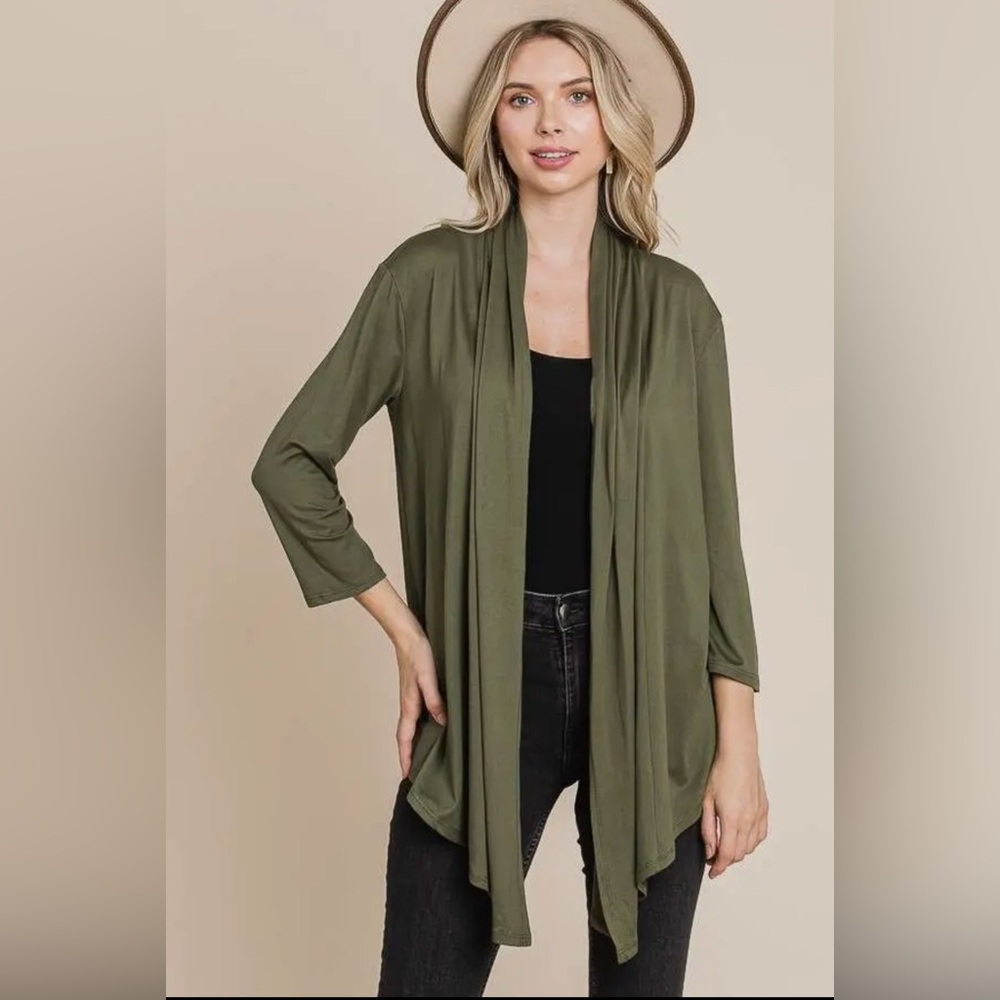 402. Olive Green Open Front Cardigan